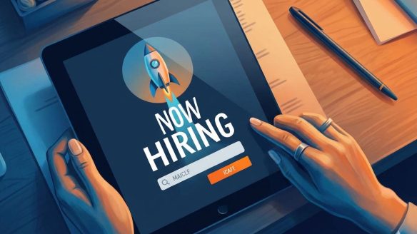 HR person checks startup employment contracts on iPad