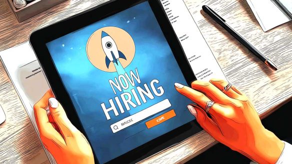 HR person checks startup employment contracts on iPad