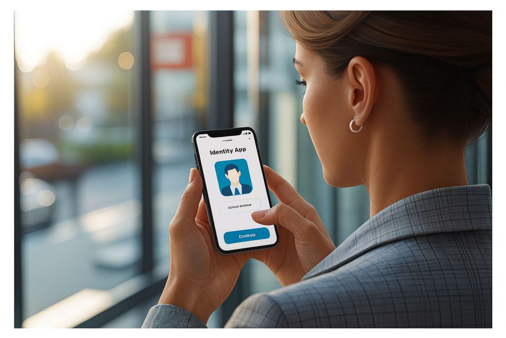 digital identity - woman checking ID on the phone