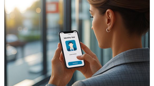 digital identity - woman checking ID on the phone