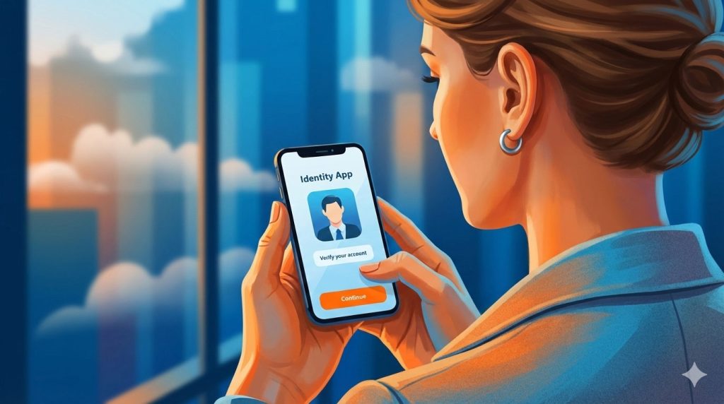 Digital identity - woman checking her ID on the phone
