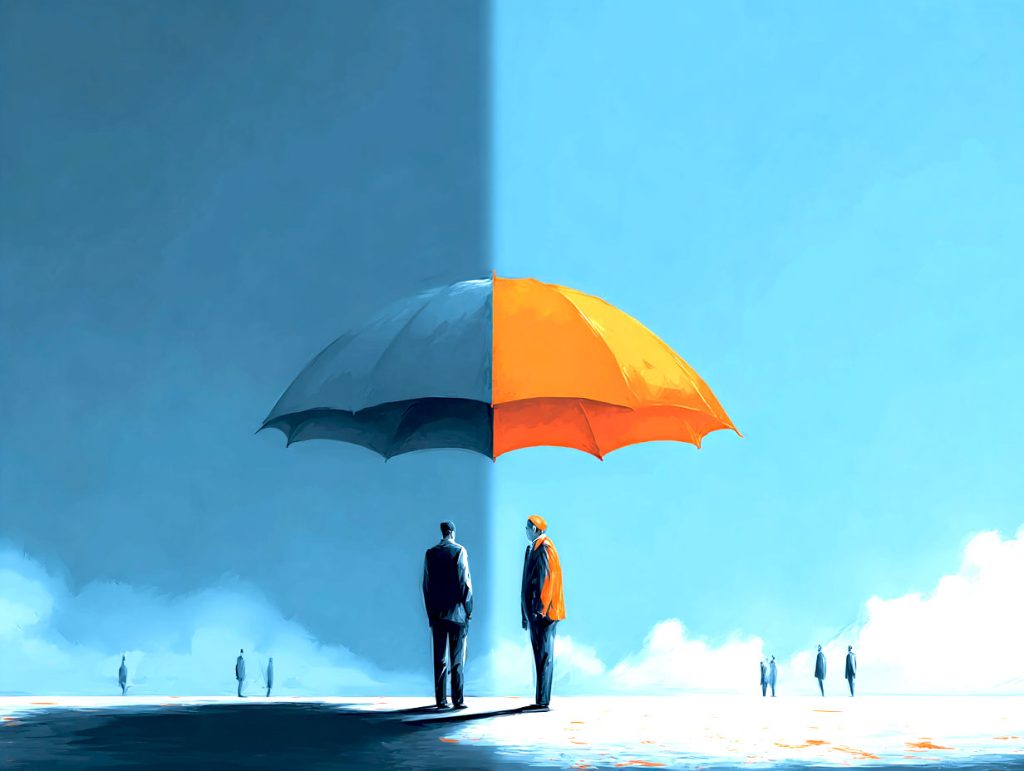 Two people standing under umbrella - awrranties in mergers and acquisitions